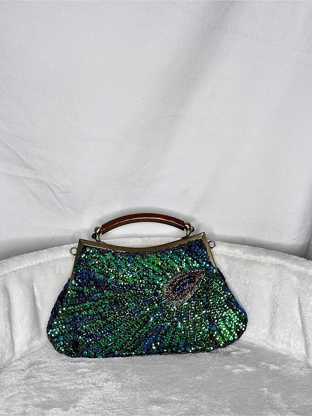Peacock Sequin Beaded Evening Clutch Green & Black
